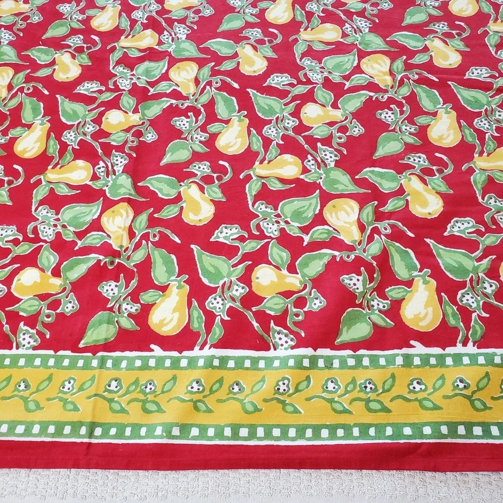 Pomegranate Tablecloth 100% Cotton Red With Yellow Pears‎ 60x90 & Napkin (1)